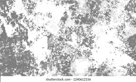 Halftone Grunge Vector Pop Art Texture. Cartoon Cracked Noisy Surface Pattern Design. Scatter Style Texture. Black and White Monochrome Print Design Pattern.