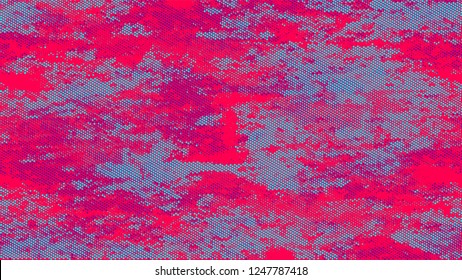Halftone Grunge Vector Pop Art Texture. Distressed Grungy Pattern Design. Dirty Weathered Style Texture. Turquoise and Red Monochrome Print Design Background.