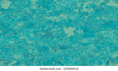Halftone Grunge Vector Pop Art Texture. Rough Grungy Pattern Design. Polka Dots Style Texture. Turquoise and Beige Noise Fashion Print Design Pattern.