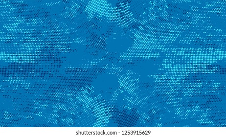 Halftone Grunge Vector Pop Art Texture. Cartoon Vintage Pattern. Scatter Style Texture. Blue Broken, Spotted Print Design Pattern.