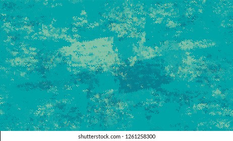 Halftone Grunge Vector Pop Art Texture. Cartoon Retro Vector Pattern. Overlay Grainy Style Texture. Turquoise and Beige Noise Fashion Print Design Background.