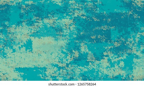 Halftone Grunge Vector Pop Art Texture. Cartoon Retro Vector Pattern. Scatter Style Texture. Turquoise and Beige Monochrome Print Design Background.