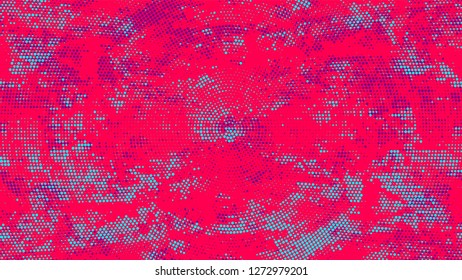 Halftone Grunge Vector Pop Art Texture. Cartoon Retro Vector Pattern. Overlay Grainy Style Texture. Turquoise and Red Monochrome Print Design Background.