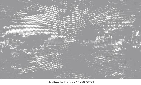 Halftone Grunge Vector Pop Art Texture. Vintage Dirty Dotted Pattern. Polka Dots Style Texture. White and Gray Monochrome Print Design Pattern.