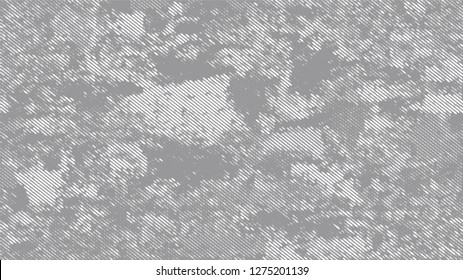 Halftone Grunge Vector Pop Art Texture. Retro Spotted Pattern. Faded Dyed Style Texture. White and Gray Monochrome Print Design Background.