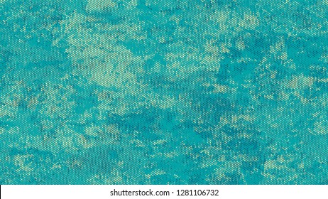 Halftone Grunge Vector Pop Art Texture. Cartoon Cracked Noisy Surface Pattern Design. Scatter Style Texture. Turquoise and Beige Noise Fashion Print Design Background.