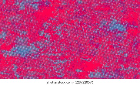 Halftone Grunge Vector Pop Art Texture. Retro Spotted Pattern. Dirty Weathered Style Texture. Turquoise and Red Noise Fashion Print Design Background.