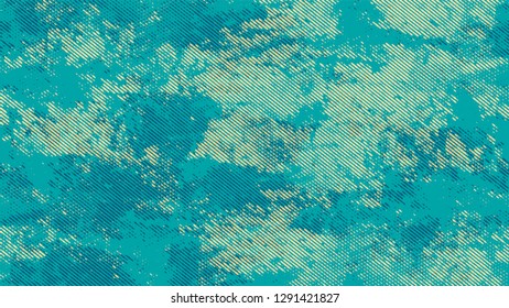 Halftone Grunge Vector Pop Art Texture. Vintage Dirty Dotted Pattern. Overlay Grainy Style Texture. Turquoise and Beige Broken, Spotted Print Design Background.