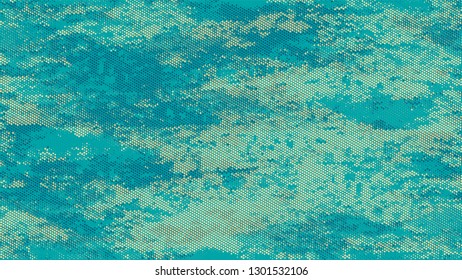 Halftone Grunge Vector Pop Art Texture. Vintage Dirty Dotted Pattern. Scatter Style Texture. Turquoise and Beige Monochrome Print Design Pattern.