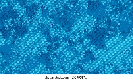 Halftone Grunge Vector Pop Art Texture. Cartoon Cracked Noisy Surface Pattern Design. Faded Dyed Style Texture. Blue Noise Fashion Print Design Pattern.