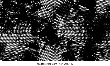 Halftone Grunge Vector Pop Art Texture. Cartoon Cracked Noisy Surface Pattern Design. Scatter Style Texture. Black and White Noise Fashion Print Design Background.