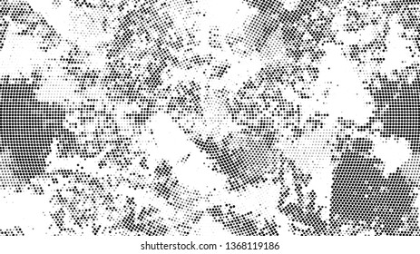 Halftone Grunge Vector Pop Art Texture. Vintage Dirty Dotted Pattern. Scatter Style Texture. Black and White Monochrome Print Design Pattern.