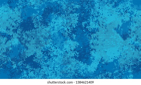 Halftone Grunge Vector Pop Art Texture. Cartoon Cracked Noisy Surface Pattern Design. Overlay Grainy Style Texture. Blue Noise Fashion Print Design Pattern.