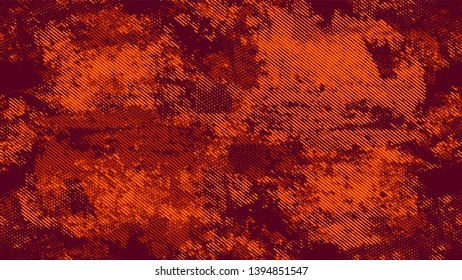 Halftone Grunge Vector Pop Art Texture. Rough Grungy Pattern Design. Dirty Weathered Style Texture. Orange and Brown Monochrome Print Design Pattern.