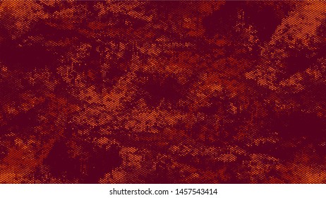 Halftone Grunge Vector Pop Art Texture. Cartoon Cracked Noisy Surface Pattern Design. Overlay Grainy Style Texture. Orange and Brown Noise Fashion Print Design Pattern.