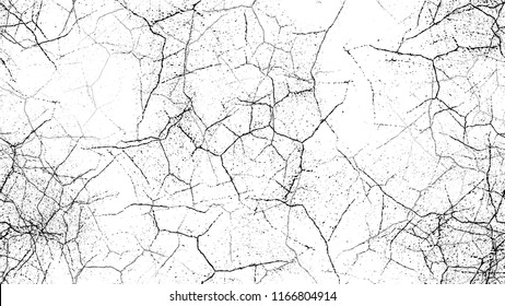 Halftone Grunge Vector Seamless Black and White Texture. Rough Grungy Land Seamless Pattern Design. Dirty Cracked Wall Texture. Broken, Rusty Print Design Pattern.