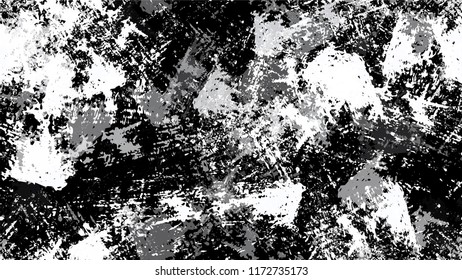 Halftone Grunge Vector Seamless Black and White Texture. Distressed Grungy Seamless Pattern Design. Cracked Ground Texture. Broken, Spotted Banner Design Background.