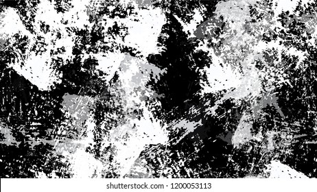 Halftone Grunge Vector Seamless Black and White Texture. Hand Drawn Old Scratched Seamless Pattern. Watercolor Splatter Style Texture. Broken, Rusty Pop Art Design Pattern.