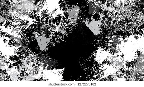 Halftone Grunge Vector Seamless Black and White Texture. Hand Drawn Old Scratched Seamless Pattern. Dirty Cracked Wall Texture. Noise Fashion Banner Design Background.