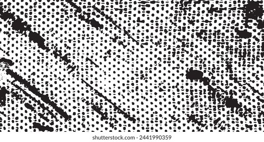 Halftone Grunge Vector Seamless Black and White Texture. Distressed Grungy Seamless Pattern Design. Watercolor Splatter Style Texture.