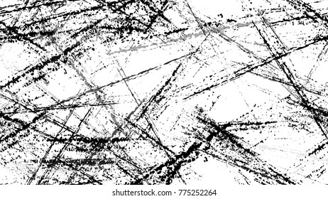 Halftone Grunge Vector Seamless Black and White Texture. Hand Drawn Old Scratched Seamless Pattern. Dirty Cracked Wall Texture. Sketch, Rust Fashion Print Design Background.