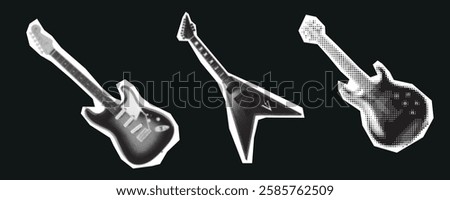 halftone guitar, Electric guitar set. guitar pop art retro vector illustration