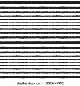 Halftone hand drawn seamless repeat background. Brush, chalk stripes, lines, pinstripes, streaks, strips, bars of different width with uneven, rough, textured edge. Striped black and white texture.