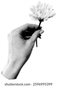 Halftone Hand With Flower Vector Illustration