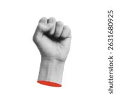 Halftone Hand Gesture Retro Vector Raised Fist In Bold Style Strength Protest Power Solidarity Political Resistance Concept