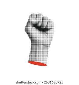Halftone Hand Gesture Retro Vector Raised Fist In Bold Style Strength Protest Power Solidarity Political Resistance Concept
