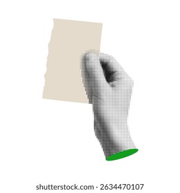 Halftone Hand Gesture Retro Vector Holding Torn Ripped Paper Note Message Communication Reminder Creative Expression