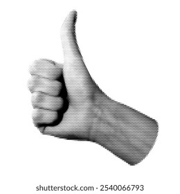 Halftone hand giving a thumbs-up