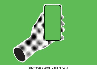 halftone hand and phone cut out halftone element