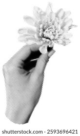 Halftone Hands With Flowers Vector Illustration