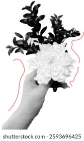 Halftone Hands With Flowers Vector Illustration
