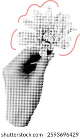 Halftone Hands With Flowers Vector Illustration