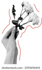 Halftone Hands With Flowers Vector Illustration