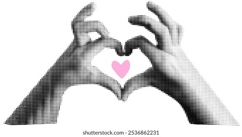 Halftone Hands Forming Heart Sigh Vector Illustration