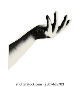 Halftone Hands Gesture. Vector Dotted Stipplism effect. Trendy Retro Photocopy effect Collage element.