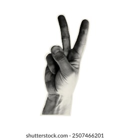 Halftone Hands Gesture. Vector Dotted Stipplism effect. Trendy Retro Photocopy effect Collage element.