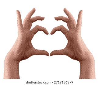 Manos de medio tono haciendo corazón. Manos realistas que muestran el corazón aislado en el fondo blanco. Gesto con forma de corazón. Ilustración vectorial