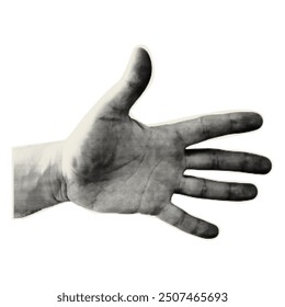 Halftone Hands Palm Gesture. Vector Dotted Stipplism effect. Trendy Retro Photocopy effect Collage element.