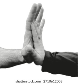 Las manos semitonos se presionaron juntas en unidad, simbolizando la conexión, el trabajo en equipo y la interacción humana entre las diferencias.