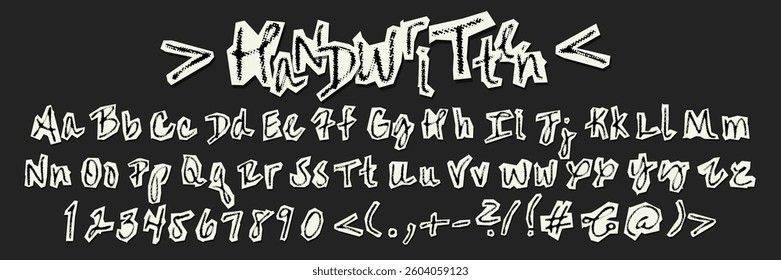 Halftone handwritten font collages. Cut out paper alphabet with dots