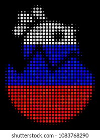 Halftone Hatch Chick icon colored in Russian official flag colors on a dark background. Vector pattern of hatch chick icon constructed from spheric spots.
