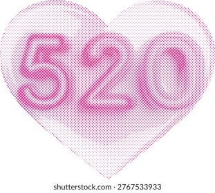 Halftone heart with 520 text inside pink color on white background