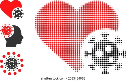 Halftone heart infection. Dotted heart infection designed with small circle dots. Vector illustration of heart infection icon on a white background. Halftone array contains circle dots.