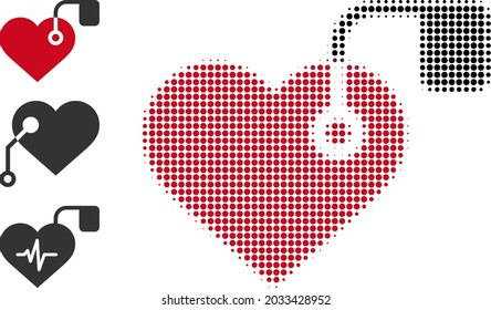 Halftone Heart Pacemaker. Dotted Heart Pacemaker Generated With Small Spheric Elements. Vector Illustration Of Heart Pacemaker Icon On A White Background. Halftone Pattern Contains Round Elements.