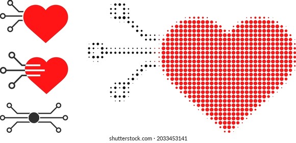 Halftone Heart Sensor. Dotted Heart Sensor Designed With Small Circle Dots. Vector Illustration Of Heart Sensor Icon On A White Background. Halftone Array Contains Circle Dots.