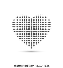 Halftone heart with shadow. Vector illustration